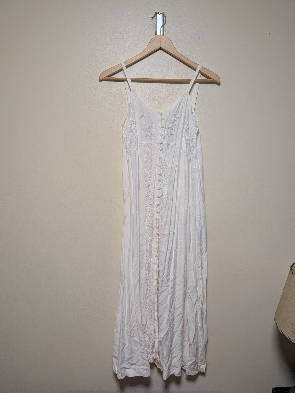 Karma Highway White Embroidered Button Front Maxi Dress One Size Boho